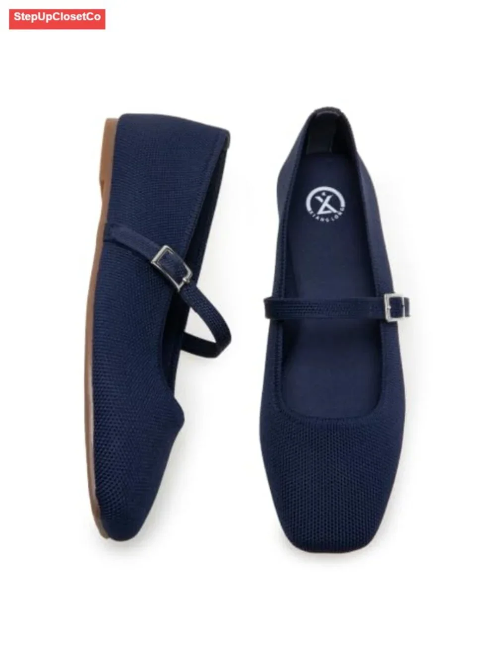 Knitted Square Toe Mary Jane Ballet Flats Slip On Shoes for Women